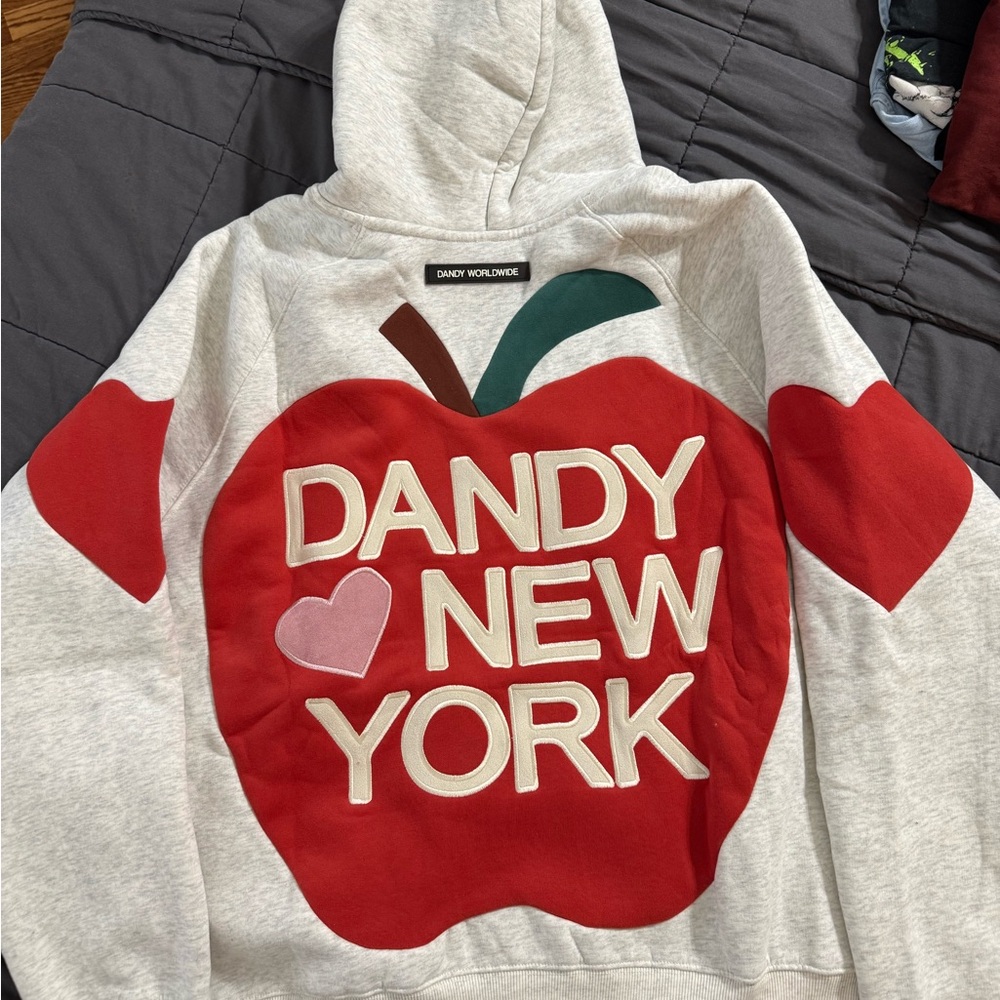 Dandy Worldwide New York Gray Hoodie with Red Apple Design - Medium
